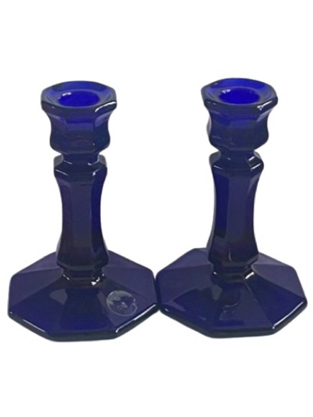 Set of 2 Vintage Dalzell Viking Cobalt Blue Glass Candlestick Holder Pair